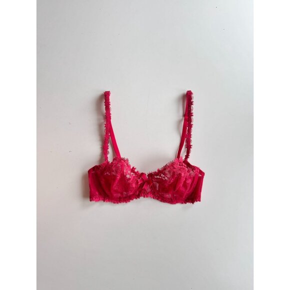 SIMONE PERELE Wish Ruby Red Sheer Embroidered Tulle Unlined Demi Bra, Size 30D - Picture 5 of 16